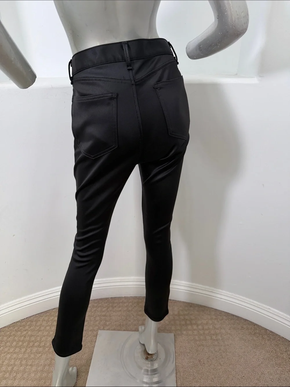 rag & bone Women’s High Rise Ankle Skinny Black Stretch Slim Satin Pants Sise 28